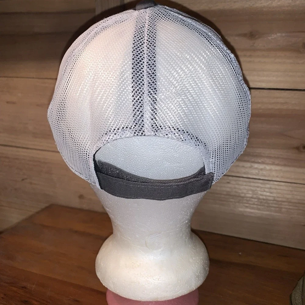 Ducks Unlimited Hat Strap Back OSFM Gray White Mesh Trucker Hat White Outline.
